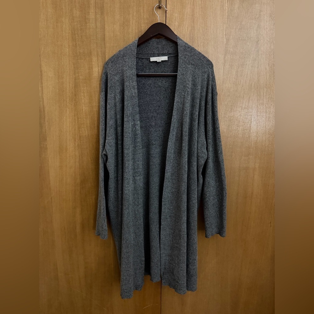 LOFT Plus Gray Open Front Longline Cardigan Sweater 24/26 - Picture 9 of 9